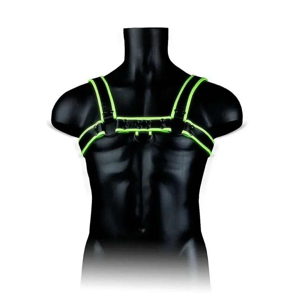 🦋B2G1🦋OUCH! Glow In The Dark NEON GREEN Bonded Leather Chest Bulldog Harness S/M